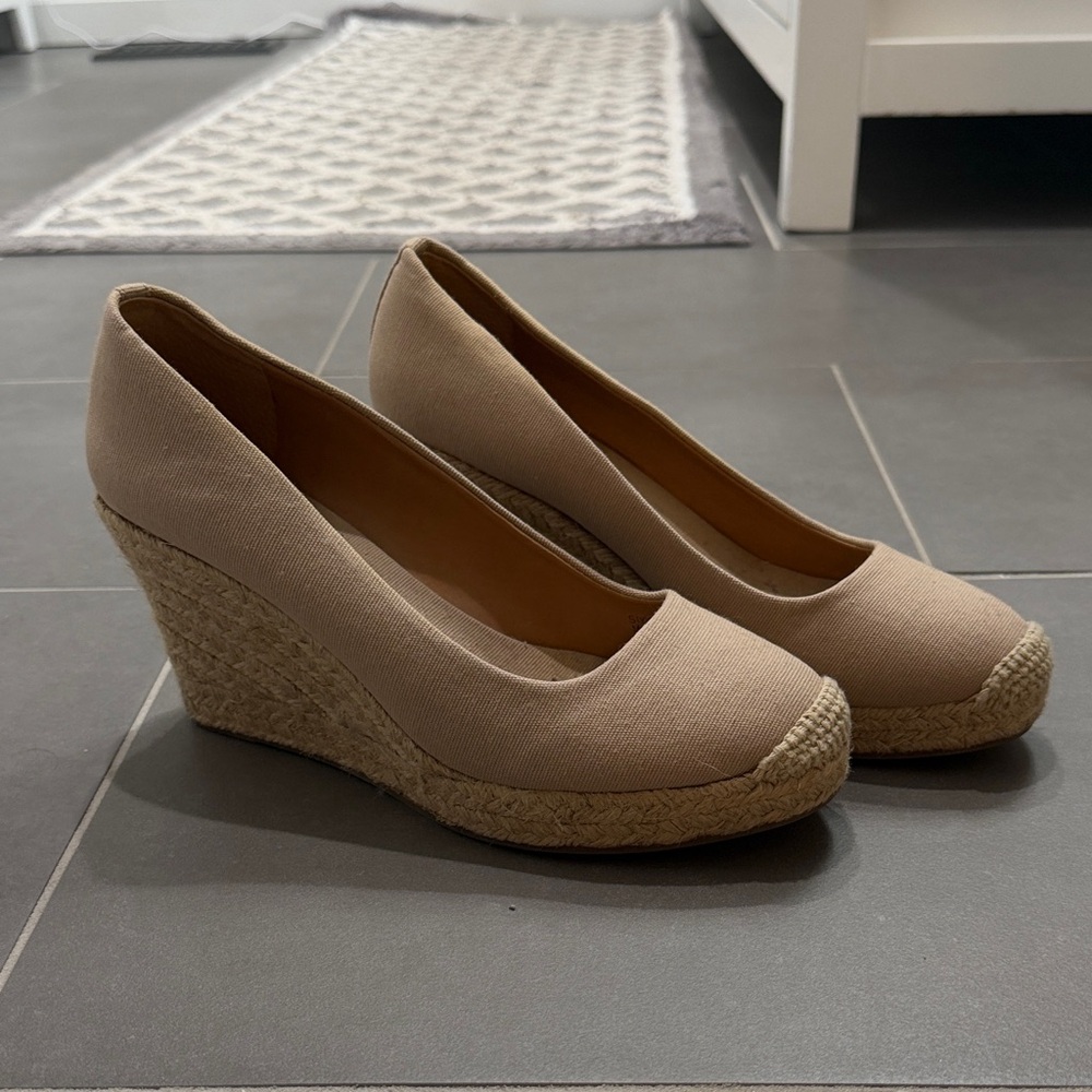 J. Crew Beige Canvas Espadrille Wedge Pumps
